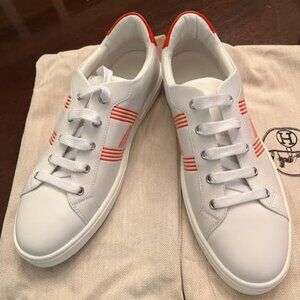 Hermes Orange and White Mens Sneakers